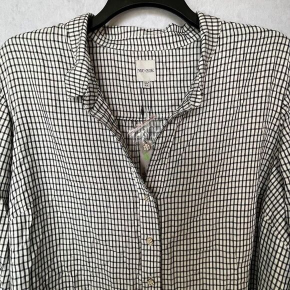 Nic+Zoe Femme Plaid Shirt Womens Sz 2X Black Plaid Button Up Long Sleeve Blouse - Picture 3 of 13